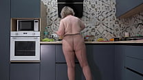 What Do You Want For Breakfast: Me Or Scrambled Eggs? Curvy Wife In Nylon Pantyhose In The Kitchen. Busty Milf With Big Ass Behind The Scenes.